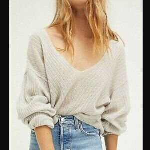 Free People Grey Elias Cashmere VNeck‎ Sweater Small